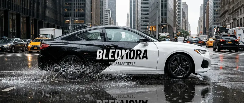 Coche rotulado bajo la lluvia en Nueva York